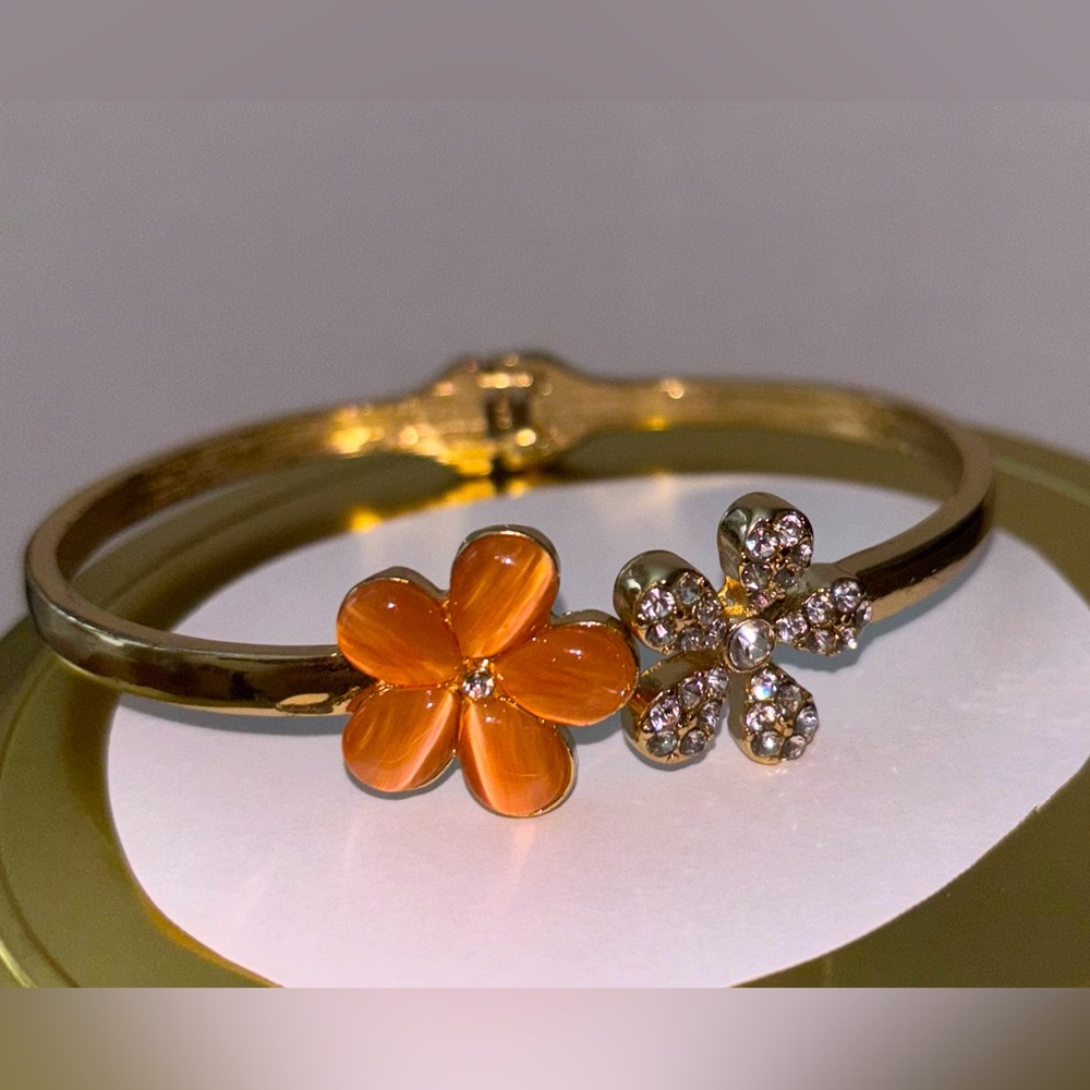 Elegant Gold and Orange Floral Bracelet
